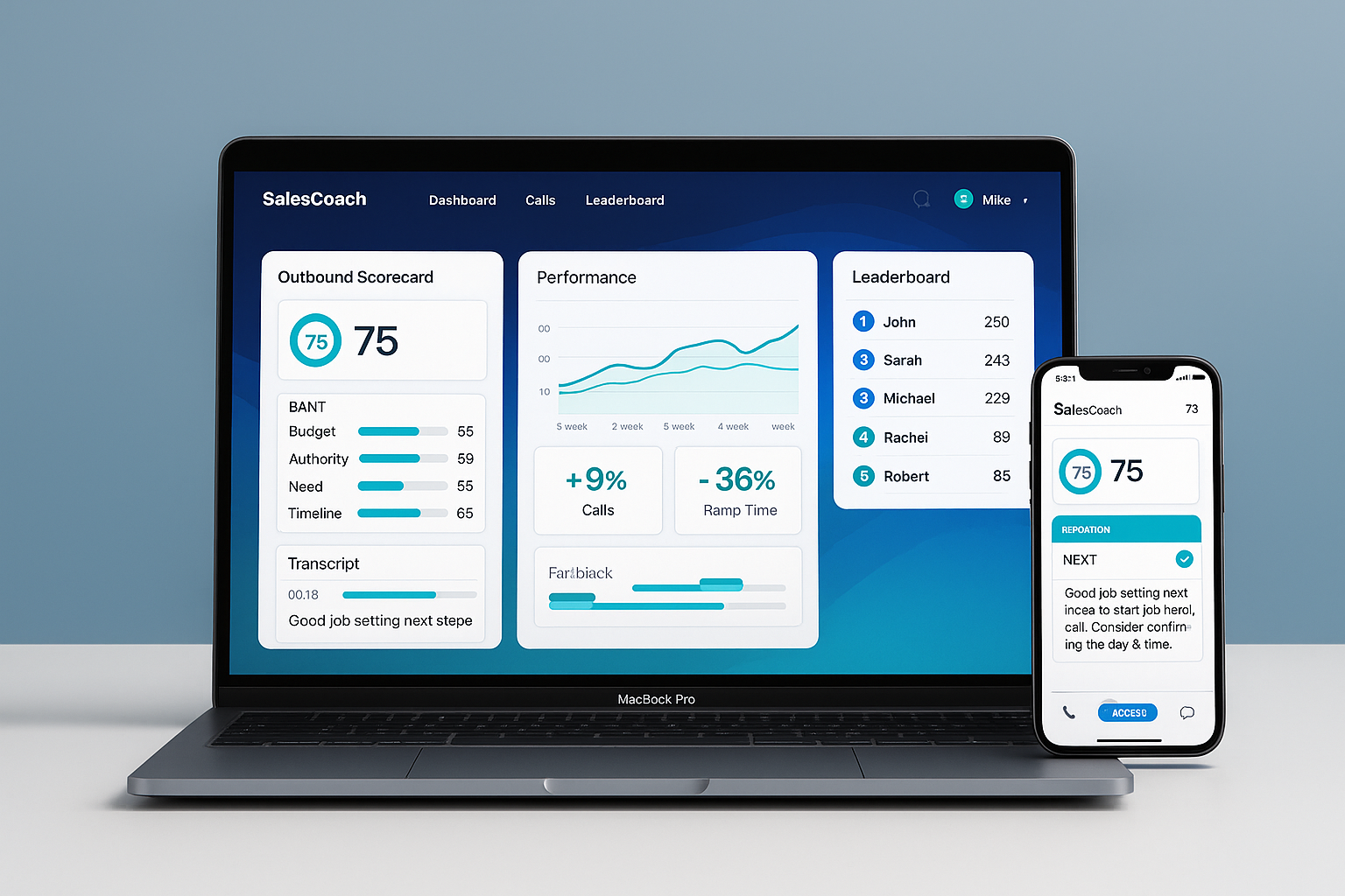 SalesCoach dashboard on laptop and phone